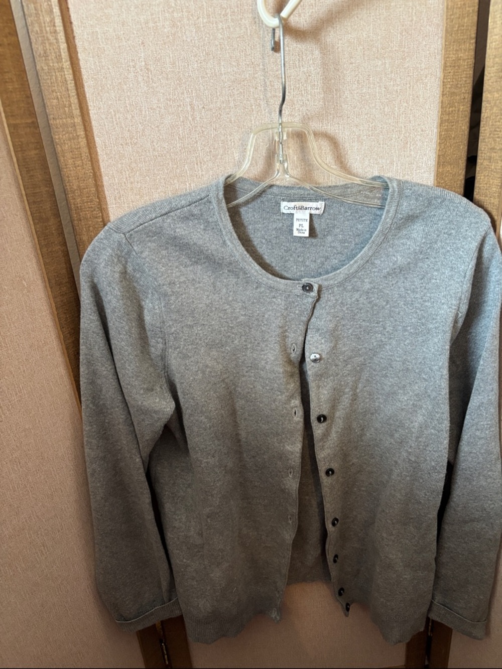 Croft & Barrow Gray Crewneck Button Cardigan Sweater Petite Large